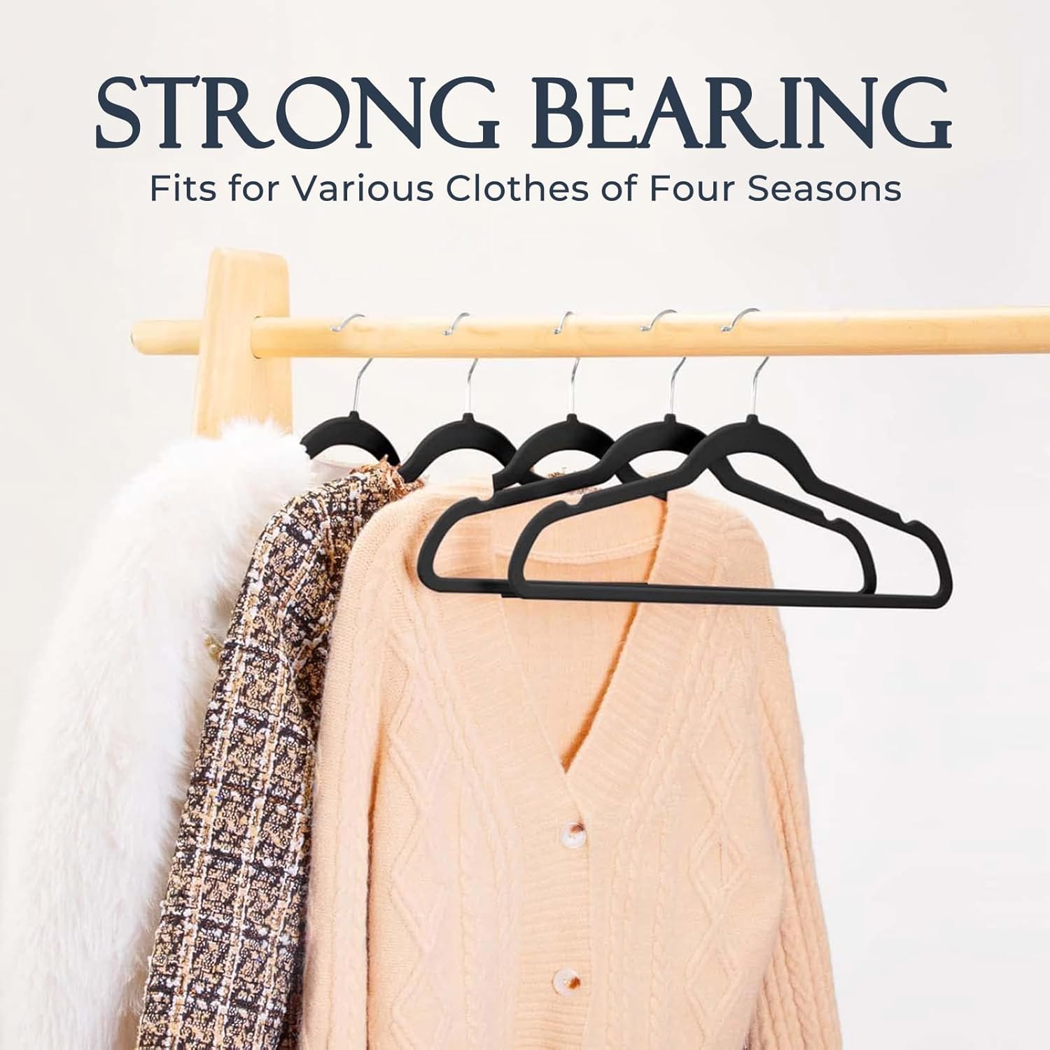 HOUSE DAY Black Velvet Hangers 60 Pack, Non Slip Clothes Felt Hanger Heavy Duty for Coat, Premium Slim Space Saving Suit Hangers for Closet Organizer, 360° Rotating Silver Hook - Image 6