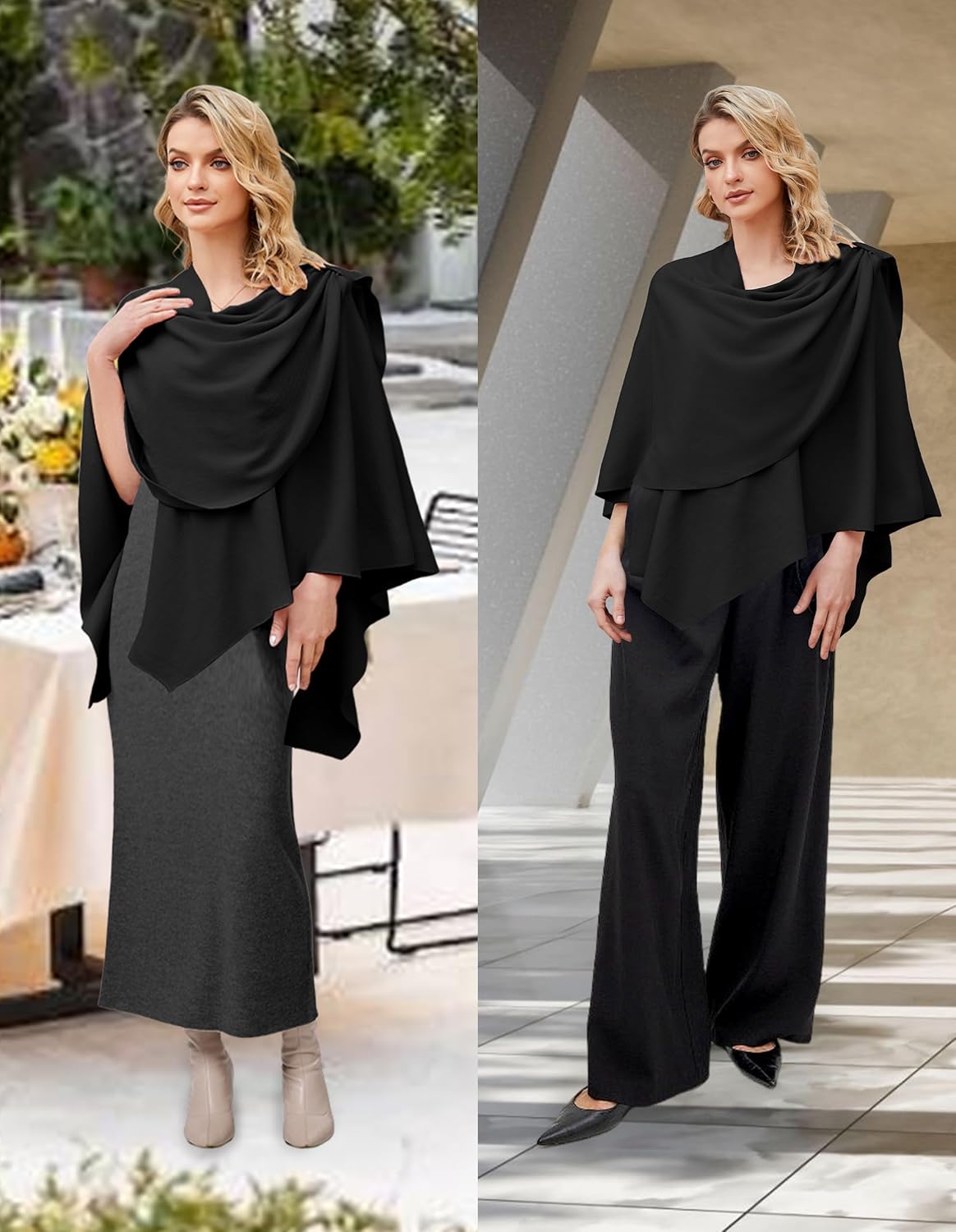 Womens Large Cross Front Poncho Sweater Wrap Topper Knitted Elegant Shawls Cape for Fall Winter - Image 2