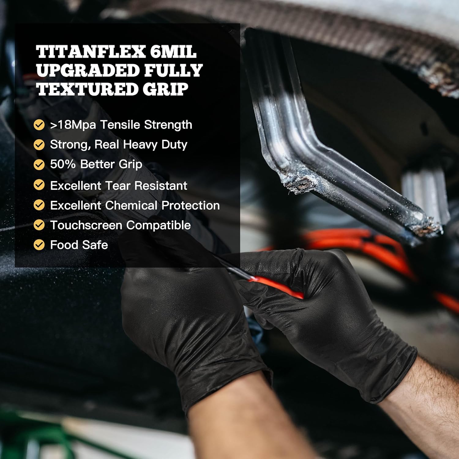 TitanFlex Heavy-Duty Black Disposable Nitrile Gloves, Box of 100, 6-mil, Fully Textured, Powder-Free, Latex-Free, Non-Sterile - Image 7
